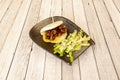 Bao bread sandwich with teriyaki chicken and lettuce salad Royalty Free Stock Photo