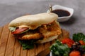 Bao buns. Hawaiian dish on a wooden table. Pan-Asian cuisine concept. Close-up