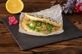 Bao with chiken on a wooden background