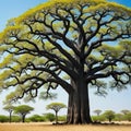 Baobab african trees isolated on transparent and white