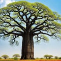 Baobab african trees isolated on transparent and white