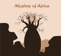 Baobab tree landscape with rock and mountains. Baobab silhouette. African mystery background Royalty Free Stock Photo