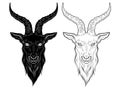 Baphomet demon goat head hand drawn print or blackwork flash tattoo art design vector illustration