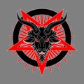 Baphomet goat head. Satanic symbol. Satan with Demon. Devil symbol pentagram