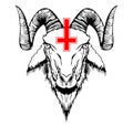 Baphomet, Goat headed demon with inverted cross, petrus cross on the forehead. Baphomet of the Church of Satan