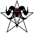 Baphomet, Goat headed demon with pentagram sometimes known as a pentalpha, pentangle or star pentagon and 666 Number of the Beas