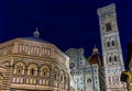 Bapistry Duomo Cathedral Campanile Bell Tower Night Shot Florence Italy Royalty Free Stock Photo