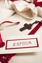 Baptism announcement, invite and crucifix Royalty Free Stock Photo