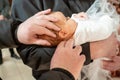 Baptism ceremony in Church. Christening the baby at the Orthodox church