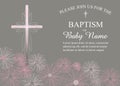 Baptism, Christening, First Communion Invitation Template with Flowers and Cross - Vector