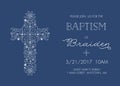 Baptism, Christening Invitation Template with Ornate Cross Design - Vector