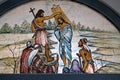 Baptism of the Lord, stained glass in the Catholic cathedral in Baruipur, West Bengal, India Royalty Free Stock Photo