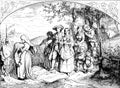 Baptism procession to the church, old print