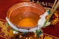 Baptismal font of holy water Royalty Free Stock Photo