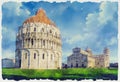 Baptistery, Duomo Cathedral and Leaning Tower in Pisa, Italy. Royalty Free Stock Photo