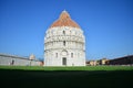Baptistery in Pisa next to leaning tower. Romanesque and gothic architecture. Pisa. Tuscany. Italy.
