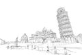 Baptistery in Pisa. Pisa Cathedral. Leaning tower of Pisa. Pisa. Italy. Hand drawn sketch. Vector Royalty Free Stock Photo