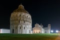 Baptistry, cathedral and leaning tower of Pisa at night Royalty Free Stock Photo