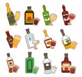 Bar alcohol drinks, bottles and glasses isolated icons Royalty Free Stock Photo