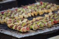 Bar-B-Q or BBQ with kebab cooking. Coal grill of pork skewers wi Royalty Free Stock Photo