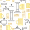 Bar backdrop. Beer tap and mug pattern seamless. Bartender equi Royalty Free Stock Photo