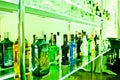 Bar bottles in green