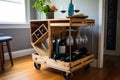 a bar cart made from upcycled wine crates and wheels Royalty Free Stock Photo