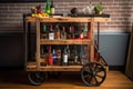 a bar cart made from upcycled wine crates and wheels Royalty Free Stock Photo