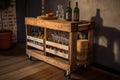 a bar cart made from upcycled wine crates and wheels Royalty Free Stock Photo