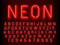 Bar or Casino glowing sign elements. Red neon letters and numbers with fluorescent light vector illustration Royalty Free Stock Photo