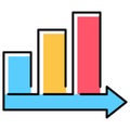 Bar chart arrow forward icon. Growing and expanding business symbol