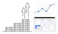 Data Analysis and Business Growth Depicted with Graph, Arrow Trends, and Dashboard Interface Royalty Free Stock Photo