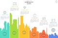 Bar chart with columns in shape of buildings. Simple infographic design template. Urbanism, construction, city