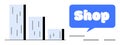 Bar Chart Illustrating Sales with Speech Bubble Containing Shop Text in Blue and White
