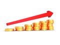 Bar chart diagram of golden dollar coins with growing arrow Royalty Free Stock Photo