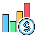 Bar chart with dollar coin. stock market arrow growing pointing up on economic chart graph bars icon trending upwards financial Royalty Free Stock Photo