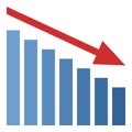 Bar Chart Down Red Arrow Flat Icon Isolated Royalty Free Stock Photo