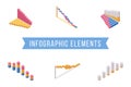 Bar chart elements isometric illustrations set. Various multi level histogram graphs, economic diagram 3D vector icons