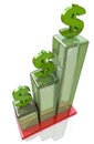 Bar chart of financial growth, dollar sign