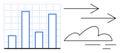 Bar Chart with Grid and Arrows Over Cloud Representing Data Transfer and Analytics Royalty Free Stock Photo