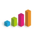 Bar chart of 4 growing columns. 3D isometric colorful vector graph. Economical growth, increase or success theme