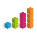 Bar chart of 4 growing columns. 3D isometric colorful vector graph. Economical growth, increase or success theme