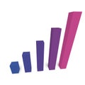 Bar chart of 5 growing columns. 3D isometric colorful vector graph. Economical growth, increase or success theme