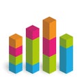 Bar chart of 4 growing columns. 3D isometric colorful vector graph. Economical growth, increase or success theme