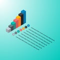 Bar chart of 7 growing columns. 3D isometric colorful vector graph