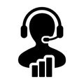 Bar chart icon vector male data support customer service person profile avatar with headphone and bar graph for online assistant