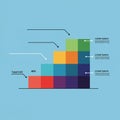 Bar chart illustration with five colorful, rectangular columns of varying heights, Royalty Free Stock Photo