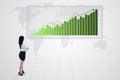 Bar chart with increasing trend and businesswoman - Royalty Free Stock Photo