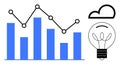 Data Analytics with Bar Chart, Line Graph, Cloud, and Lightbulb Representing Innovation and Insights Royalty Free Stock Photo