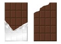 Bar of chocolate in a torn shiny wrapper. Royalty Free Stock Photo